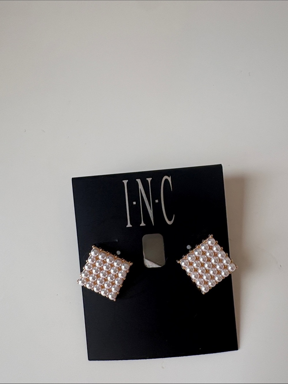 INC International Concepts Square Pearl Cluster Earrings - Cream and Gold-Tone